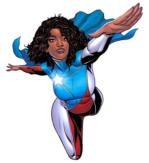 La Borinqueña, superheroína creada por el artista de Marvel Edgardo Miranda Rodríguez, para la reconstrucción de Puerto Rico